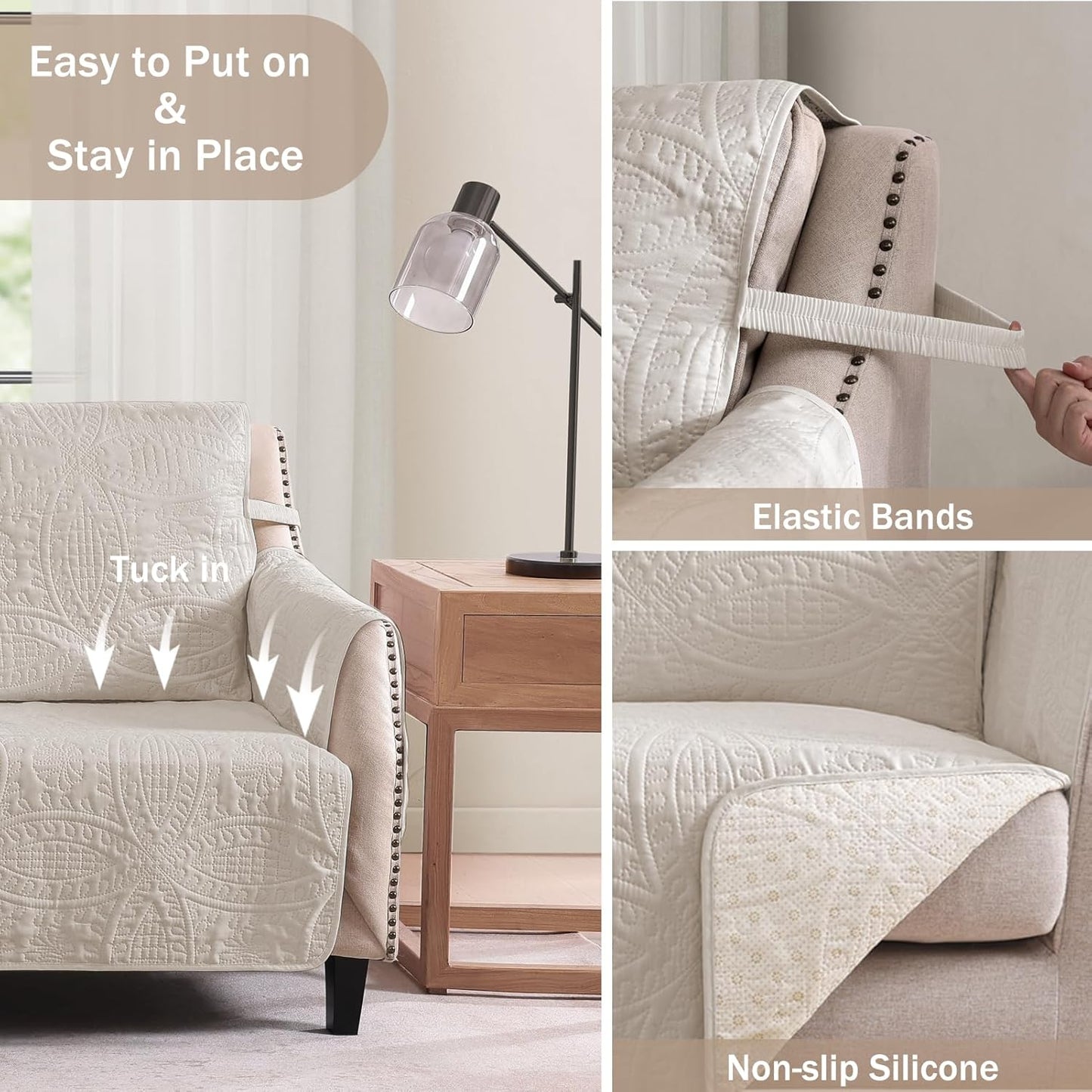 Beige Quilted Recliner Chair Covers, Water-Repellent Recliner Slipcovers, Lazy Boy Chair Covers, Pet Friendly Recliner Covers for Dog, Washable Armchair Protector (Recliner 22", Beige Cream)