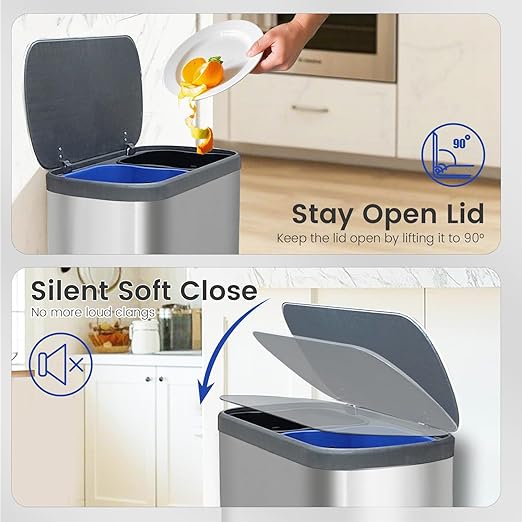 Kitchen Trash Can 16 Gallon, 2 x 30 Liters Trash and Recycle bin Combo - Image 5