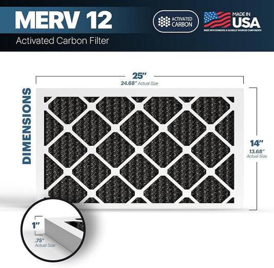 BNX TruFilter 14x25x1 MERV 12 Odor Defense AC Furnace Air Filter - Image 2