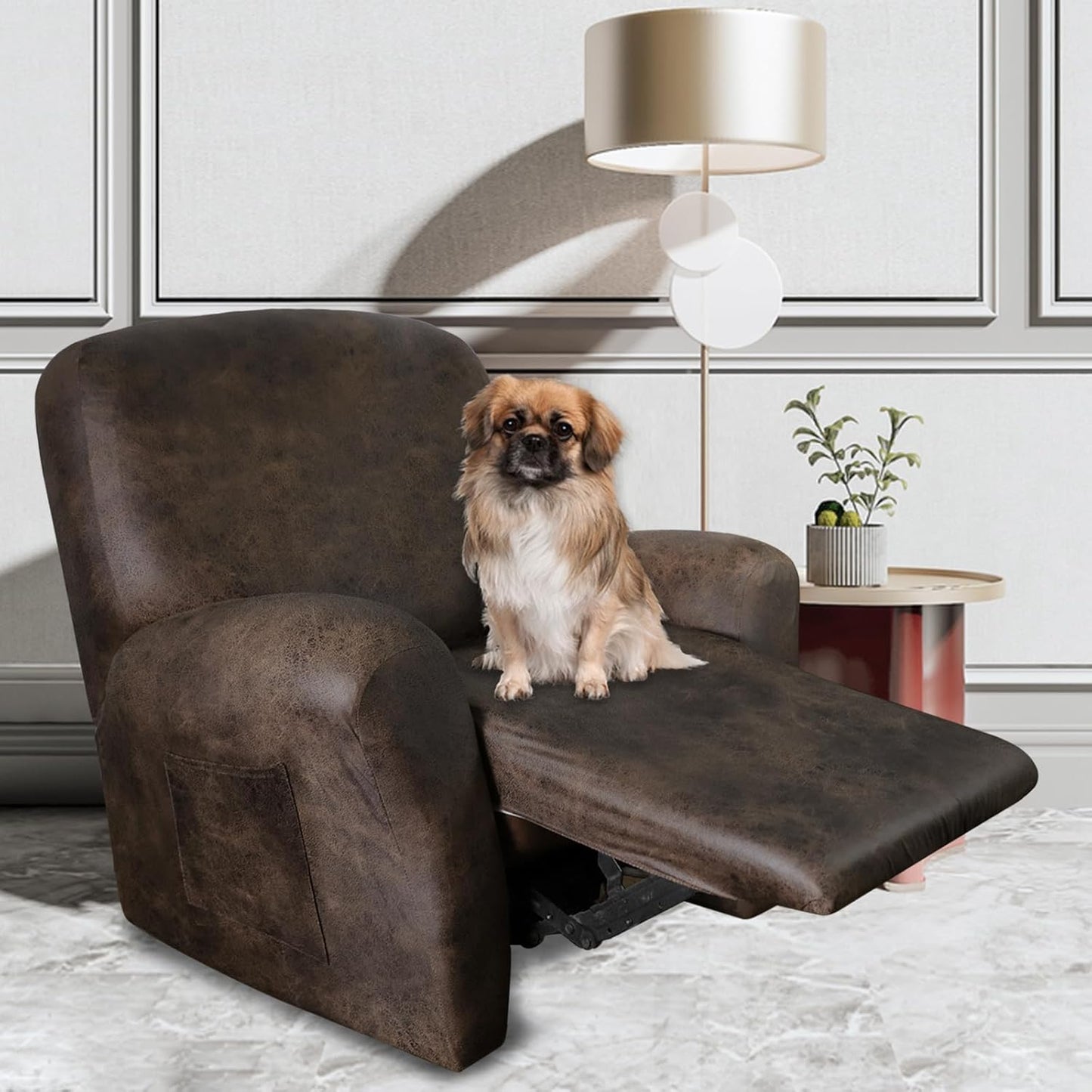 ANARACHON Leather Like Recliner Chair Covers Heavy Duty, 4 Pieces Recliner Cover for Recliner Chair, Leather Cover for Recliner slipcovers Washable for Pets (Dark Brown)