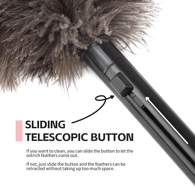 Retractable Feather Duster-Genuine Ostrich Feathers, Anti-Static, Reusable - Image 4