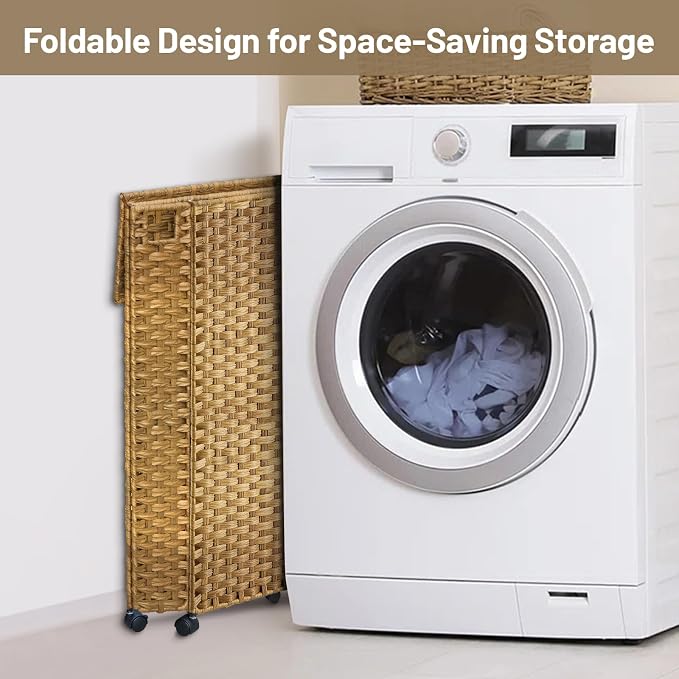 70L Slim Laundry Hamper with Lid & Wheels, 2-Park Rolling Laundry Basket with 4 - Image 8