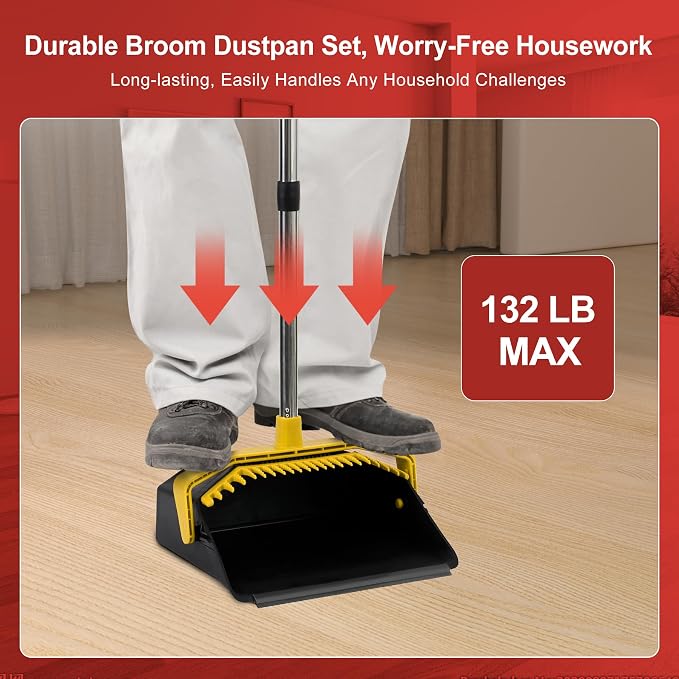 Broom with Dustpan Combo Set, Brooms and Dustpans Sets with 51'' Long Handle - Image 2