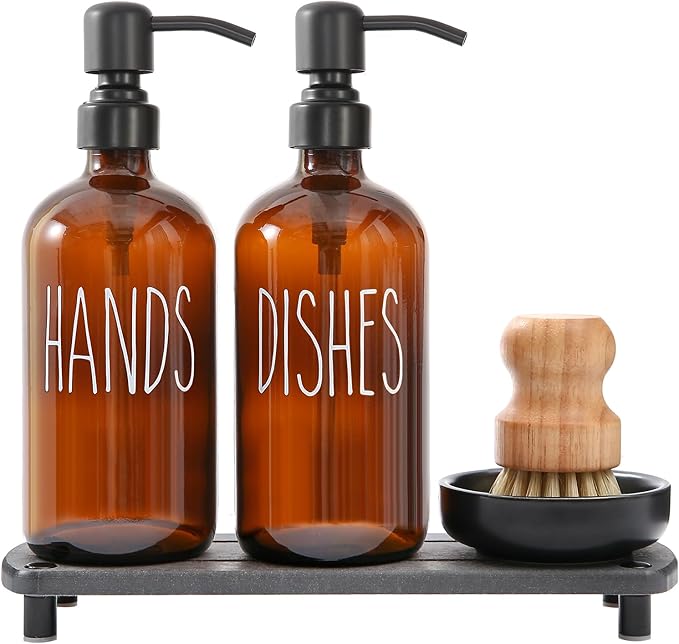MOMEEMO Amber Glass Soap Dispenser Set Comes by MOMEEMO