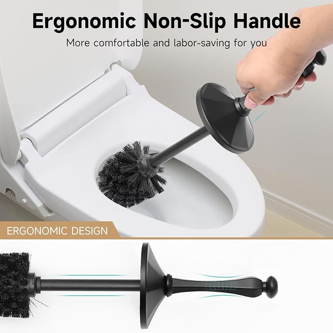 Black Toilet Brush and Holder，Extra Long Handled Toilet Brush - Image 4