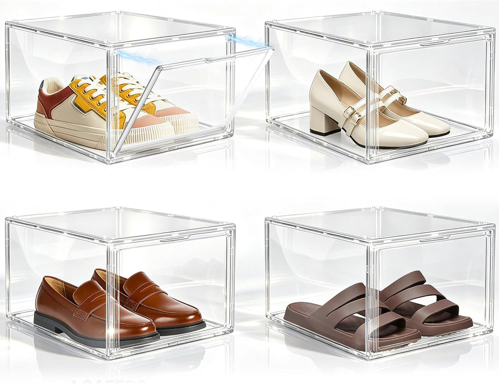 12 Pack Clear Acrylic Shoe Boxes Fit Size 12, Front Door for Small Closets