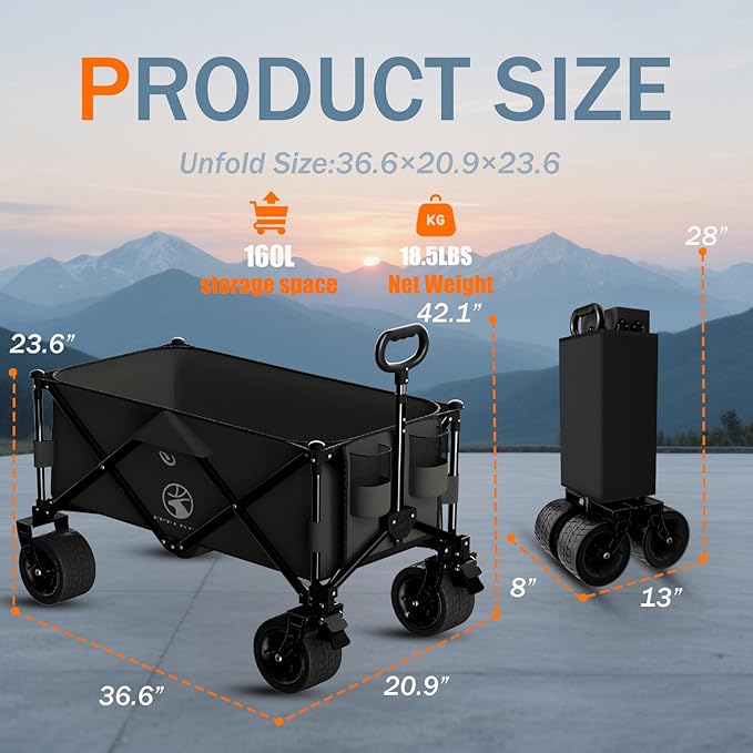 Collapsible Wagon Cart with Silent All-Terrain Wheels, Foldable Heavy Duty - Image 3