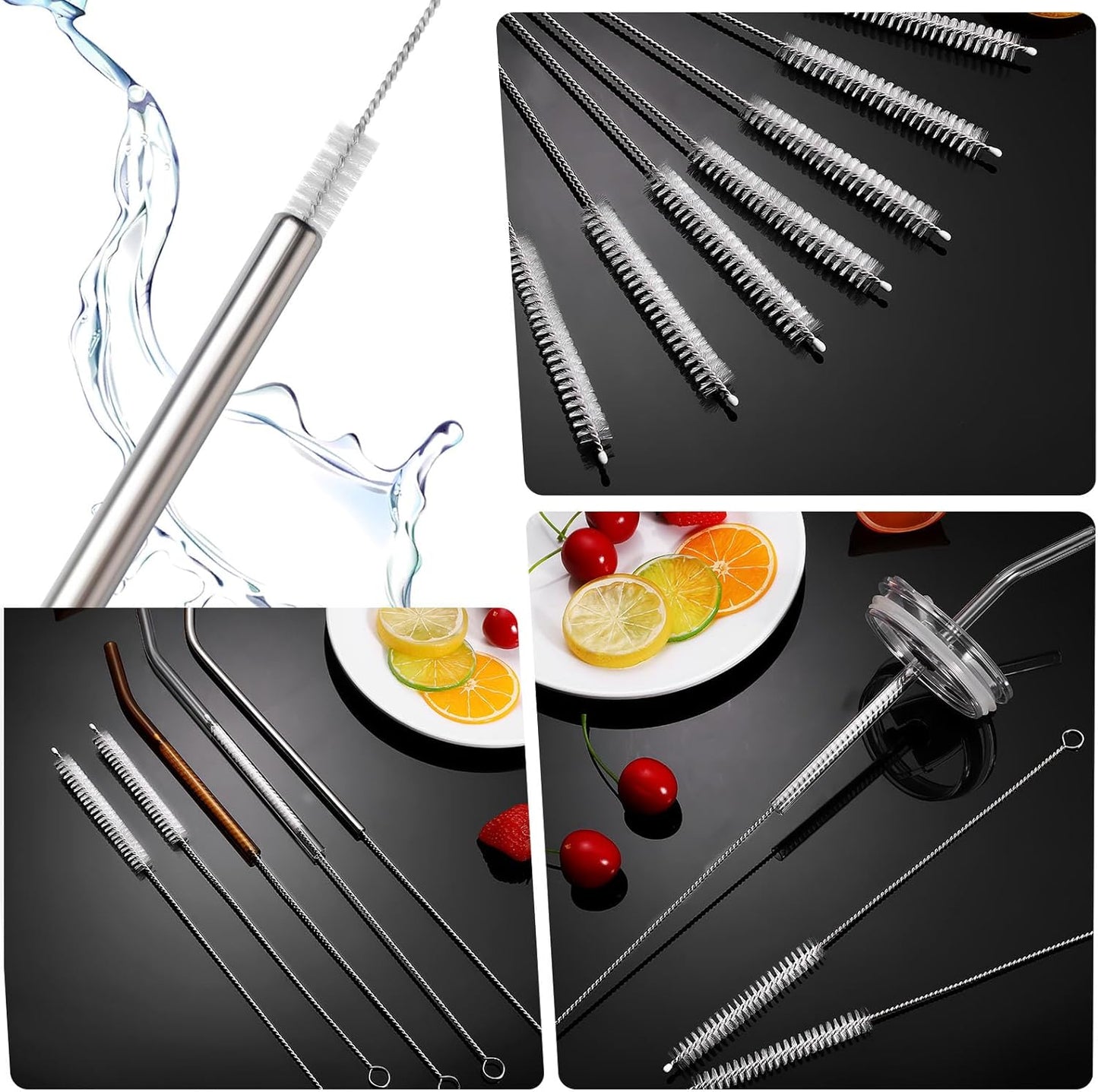 Straw Cleaner Brush, Reusable Metal Handles Straw Cleaning Brush Extra Long for Mug 40, 30, 20 oz, 10mm 15mm Wide for Sippy Cup, Water Bottle and Tubes Pipe