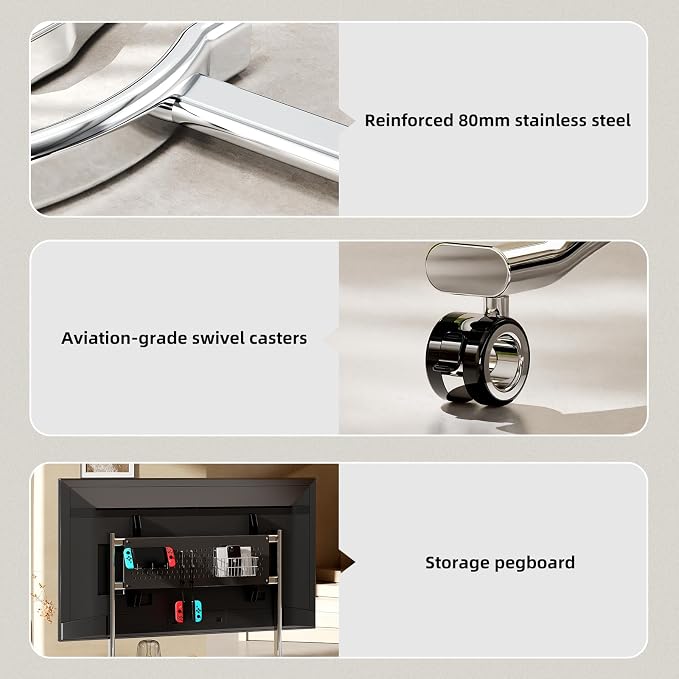 Stainless Steel Art Rolling TV Cart, Mobile TV Stand - Image 4