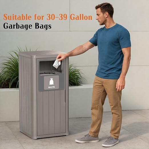 ROJIK 35" Tall Outdoor Trash Can, Weatherproof Resin Garbage Indoor Durable - Image 5