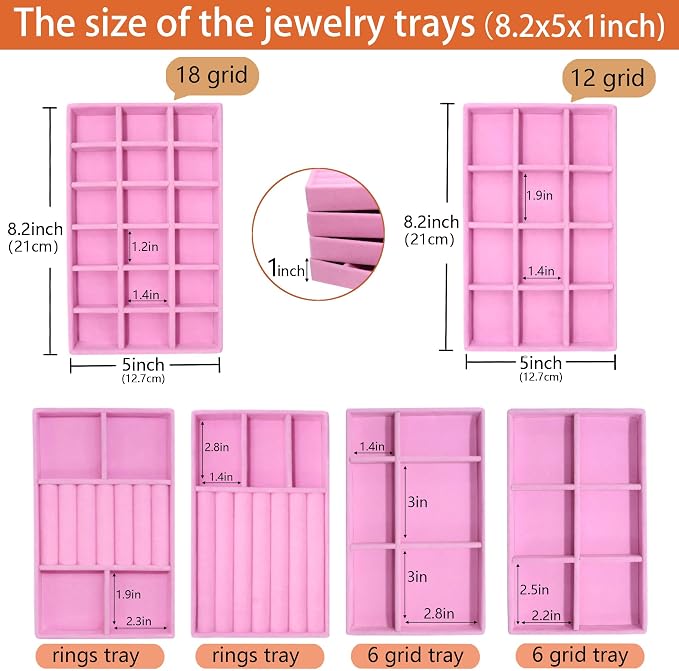 8 Pack Stackable Jewelry Trays Organizer Velvet Earring Organizer Jewelry Tray - Image 5
