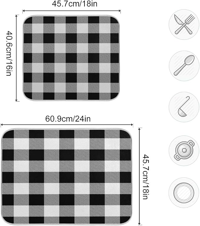 White and Black Buffalo Plaid Dish Drying Mat 18x24 - Image 3