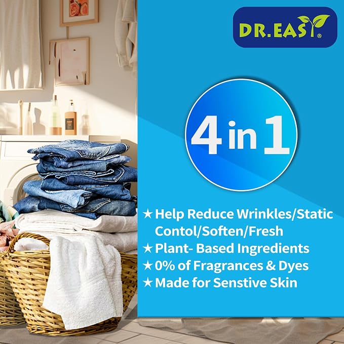DR.EASY Dryer Sheets Plant Based Formula 252 Ct BLUE OCEAN, Softener sheets - Image 2