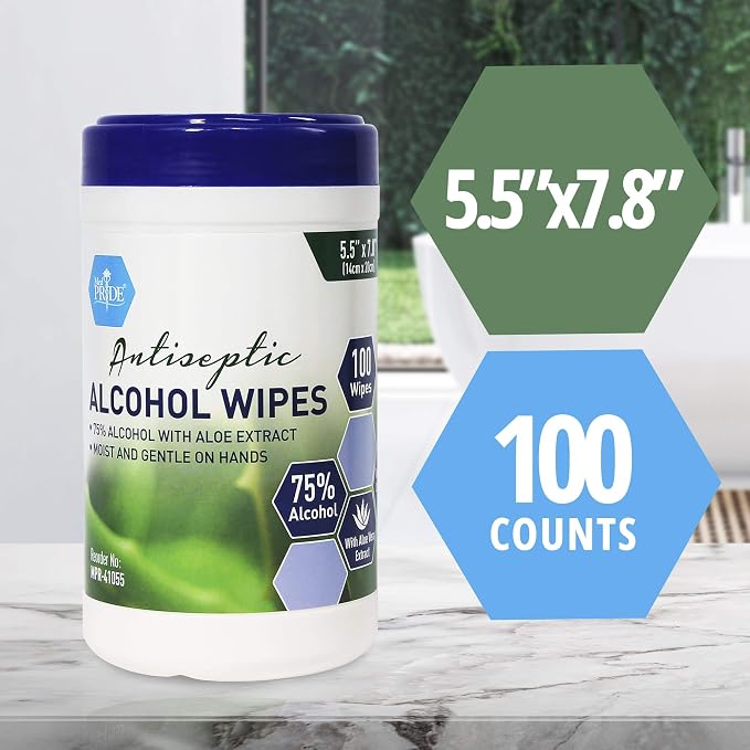 MED PRIDE Alcohol Based Disinfectant Wipes, 100 Pack, - Image 2