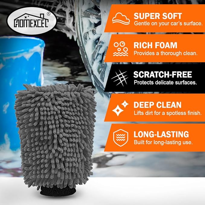 HOMEXCEL Car Wash Mitt, 2PK Chenille Microfiber Wash Mitt, Scratch-Free & - Image 5