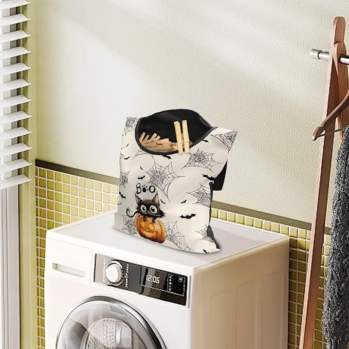 Cute Cat Space-Saving Laundry Clothespin Bag Pumpkin Waterproof Polyester - Image 3