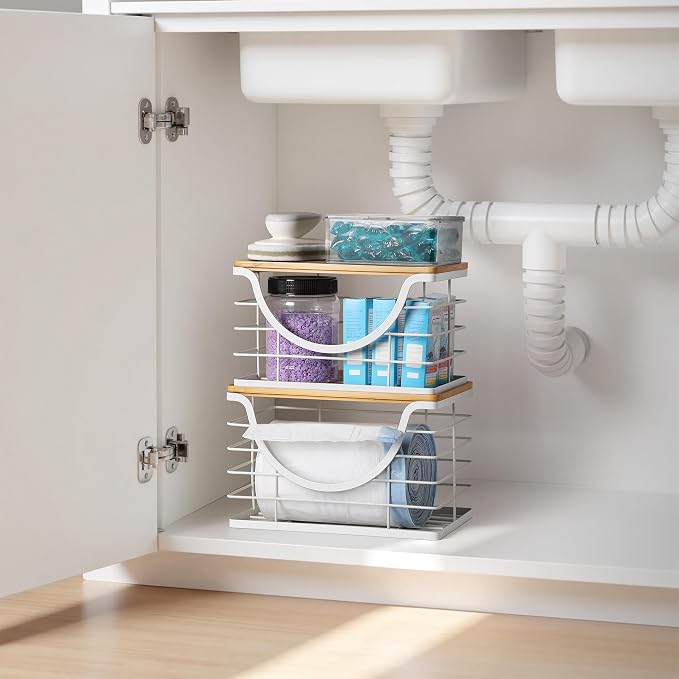 Extra Large Trash Bag Holder Stackable Kitchen Storage White, 2 Pack Wall - Image 2