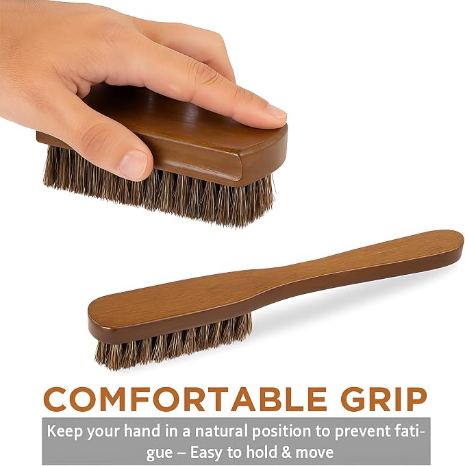 TAKAVU Leather & Upholstery Cleaning Brush Set, 100% Horse Hair Bristle - Image 4
