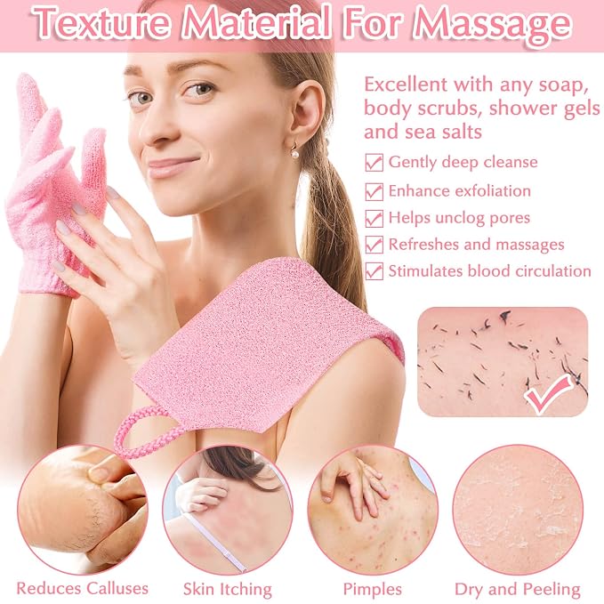 Anezus Exfoliating Shower Bath Gloves Back Scrubber Set - Image 5