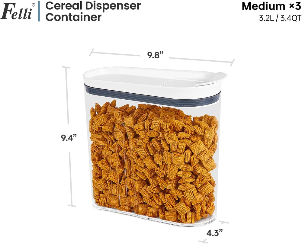 Felli Airtight Cereal Containers 3.3 Qt, Stackable BPA-Free Acrylic Cereal Di...