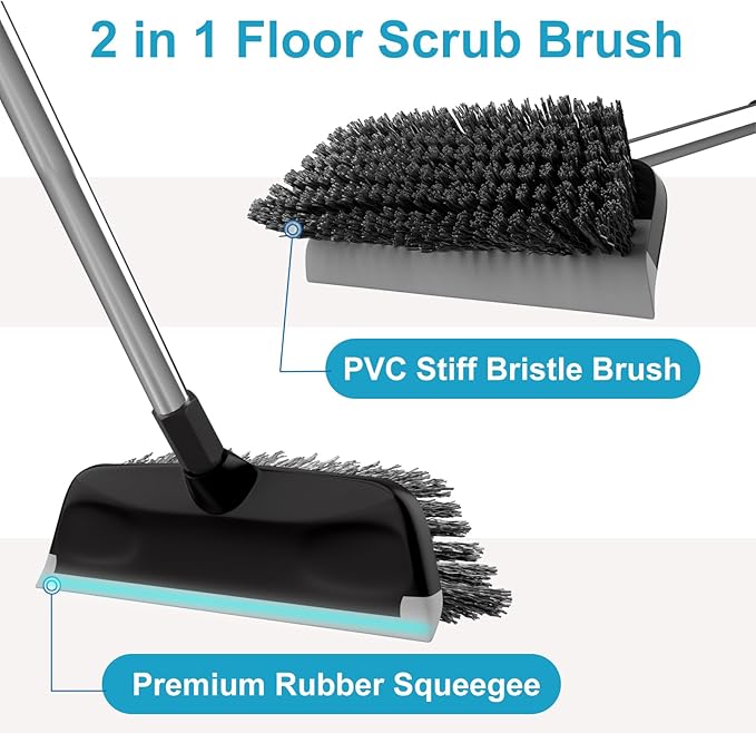 ITTAR Scrub Brush with Long Handle, Heavy-Duty Floor Cleaning Brush, 2-in-1 - Image 2