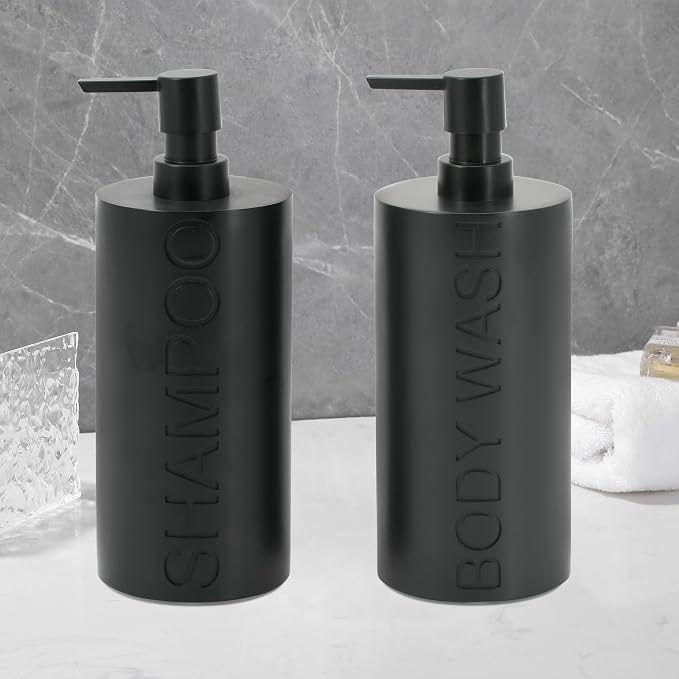 Matte Black Resin 2 Piece Shampoo and Body Wash Dispenser Set, Luxurious - Image 5