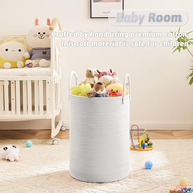 Laundry Basket, Woven Cotton Rope Laundry Hamper, 40L - Image 4