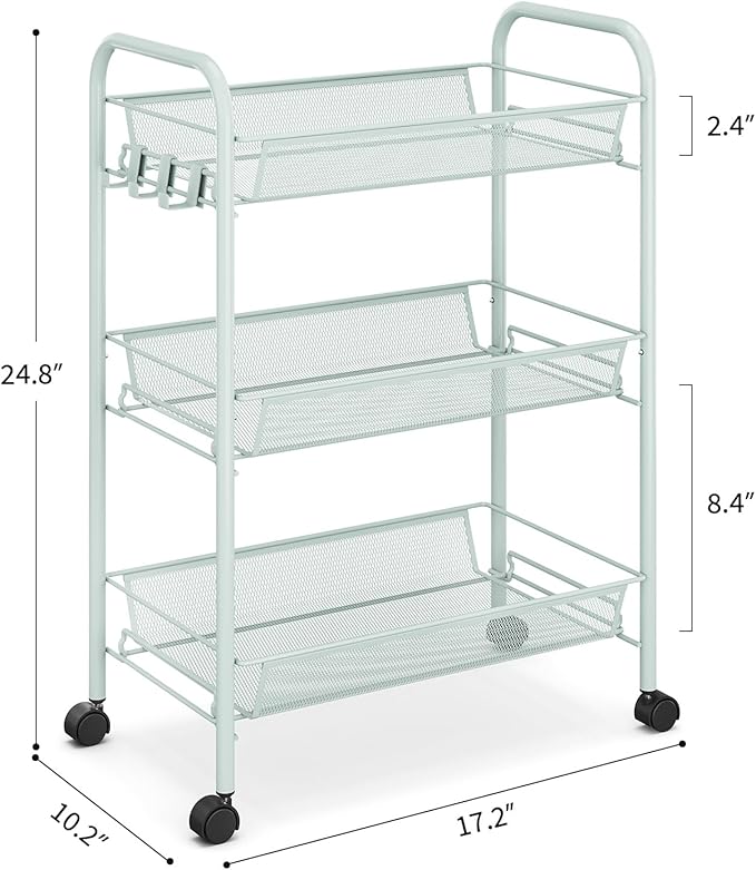 TOOLF 3-Tier Metal Rolling Cart, Mesh Wire Easy Assemble Utility Cart, Storage - Image 9
