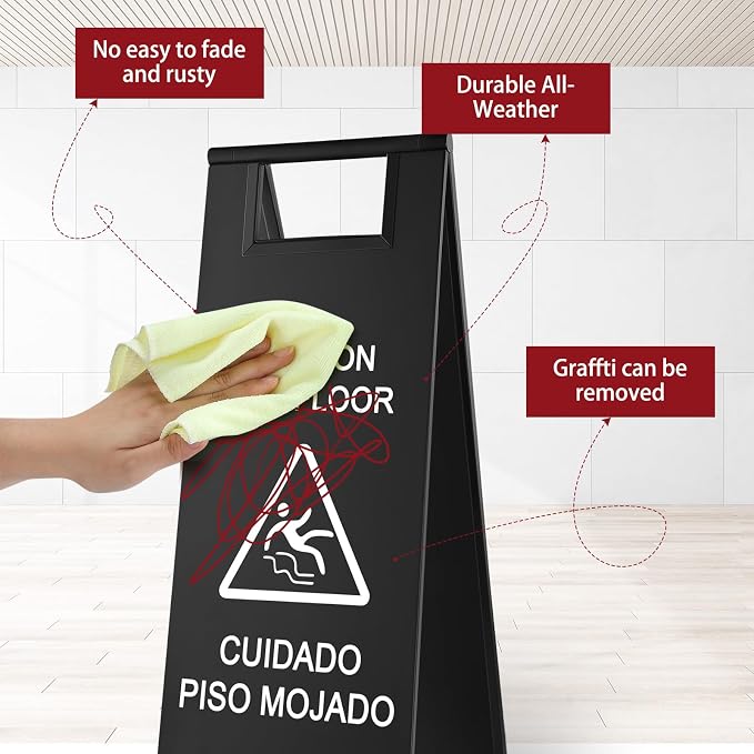 LEIFIDE 4 Pcs Stainless Steel Wet Floor Caution Sign Bulk 8.8 Pound Portable - Image 3