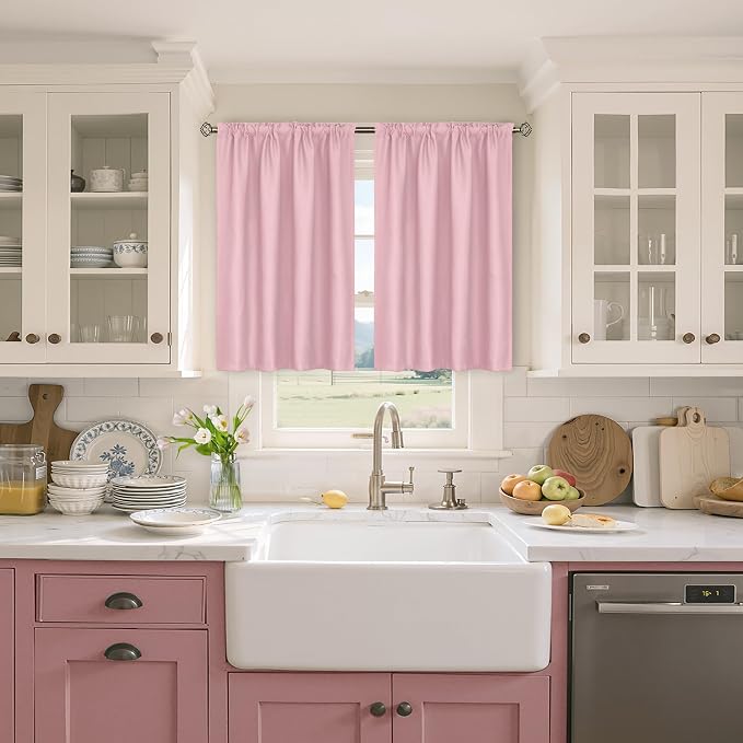 BGment Baby Pink Room Darkening Curtains 36 Inch Length - Image 2