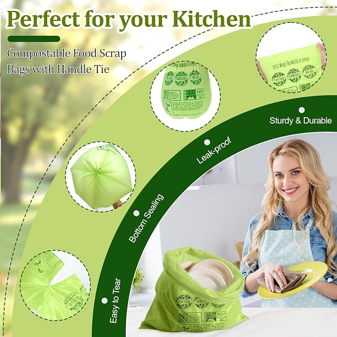10-13 Gallon Compostable Trash Bags Handle-Tie, Heavy Duty Thick 0.87 Mil - Image 4