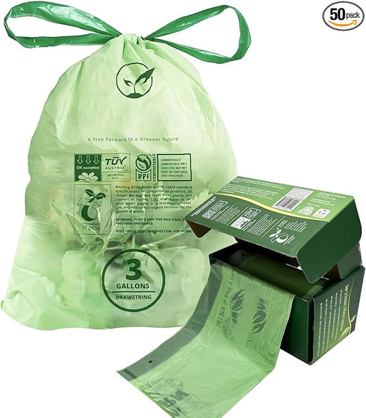 3 Gallon Compostable Trash Bags Drawstring, Heavy Duty Extra Thick 1 Mil by Lokingrise