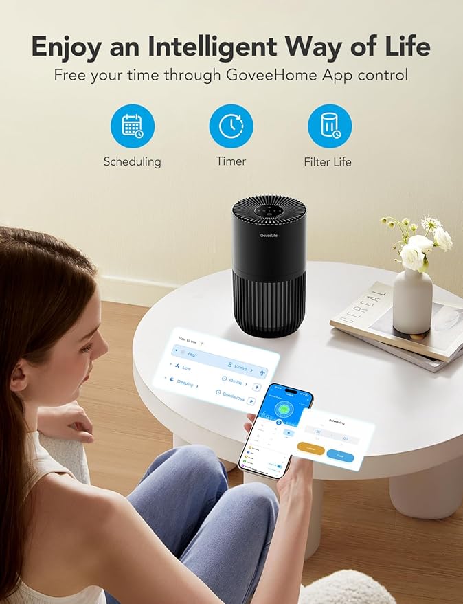 GoveeLife Mini Air Purifier for Bedroom, Smart Filter Air Purifier - Image 3