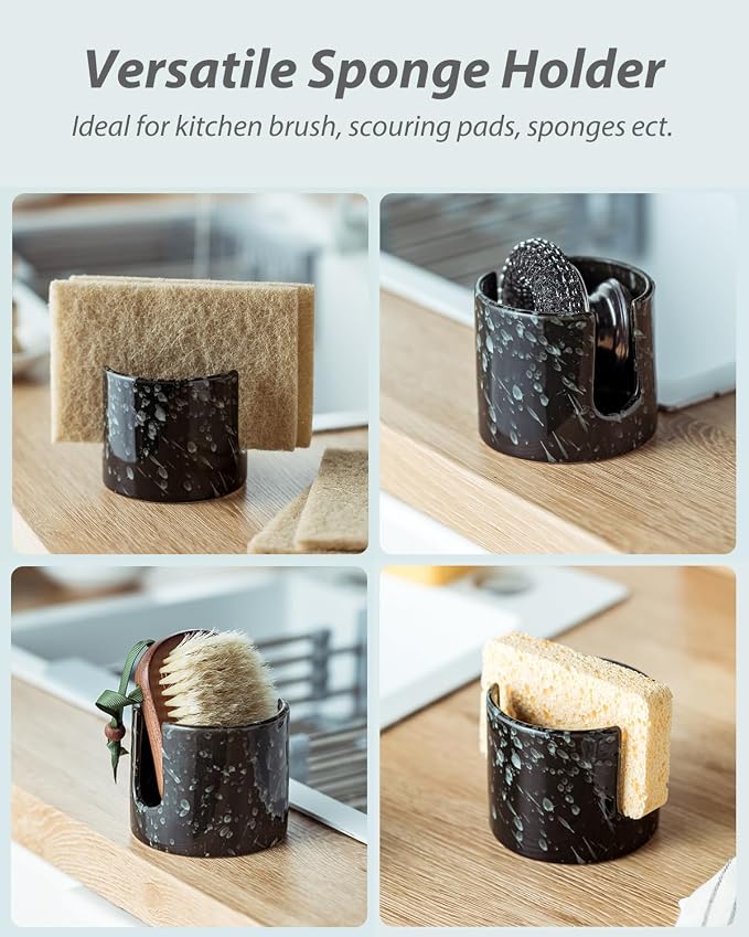Sponge Holder for Kitchen, Ceramic Sink Caddy Scrub Sponge Rack Dish Rack - Image 4
