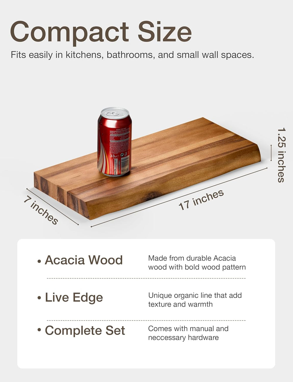 BATODA 17” Live Edge Floating Shelves, Wooden Floating Shelves Set of 2 Pcs