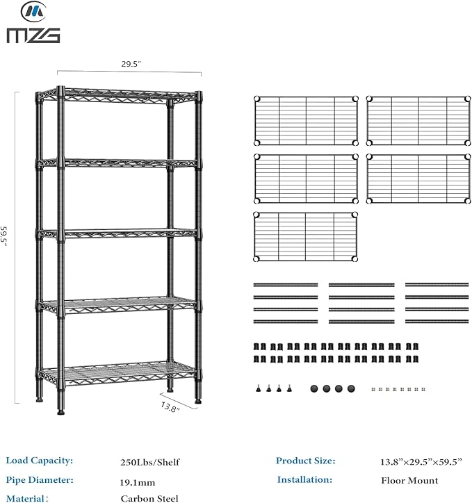 1250 lbs 5 Tier Shelf Metal Storage Shelves Shelving Wire Rack Heavy Duty - Image 3