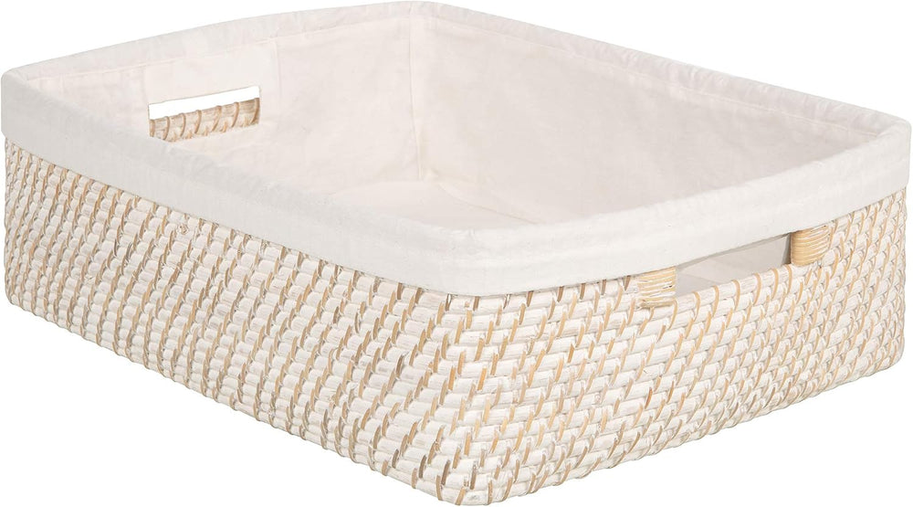 KOUBOO Laguna Rattan Shelf Basket with Cotton Liner, Organizer, White Wash