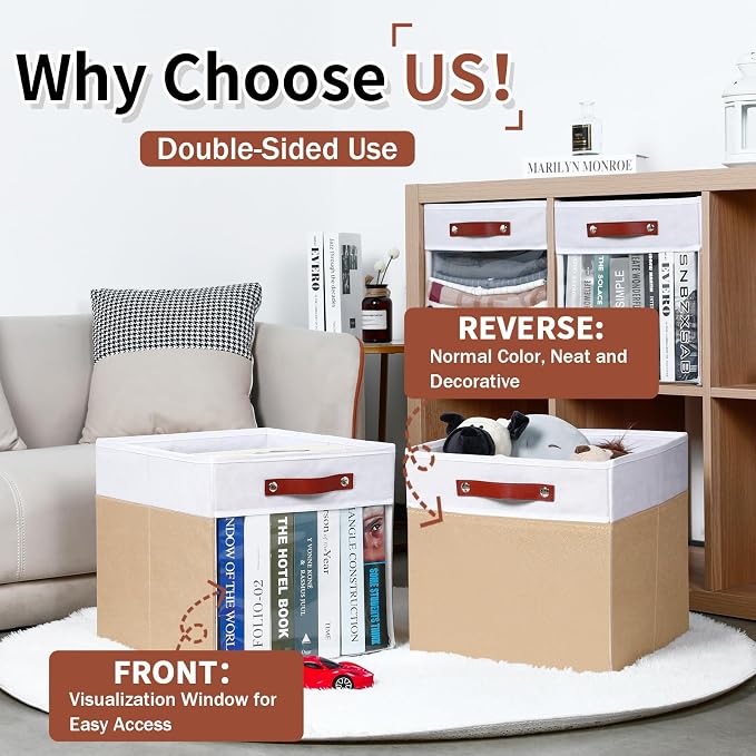HNZIGE Fabirc Storage Cube Bins 13x13x15 Storage Cube Bins, 4 Pack Foldable - Image 5