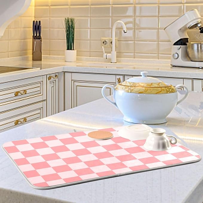 Buffalo Plaid Pink Dish Drying Mat - Image 6