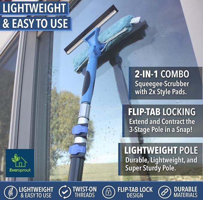 EVERSPROUT 1.5-to-3 Foot Swivel Squeegee and Microfiber Window Scrubber | - Image 3