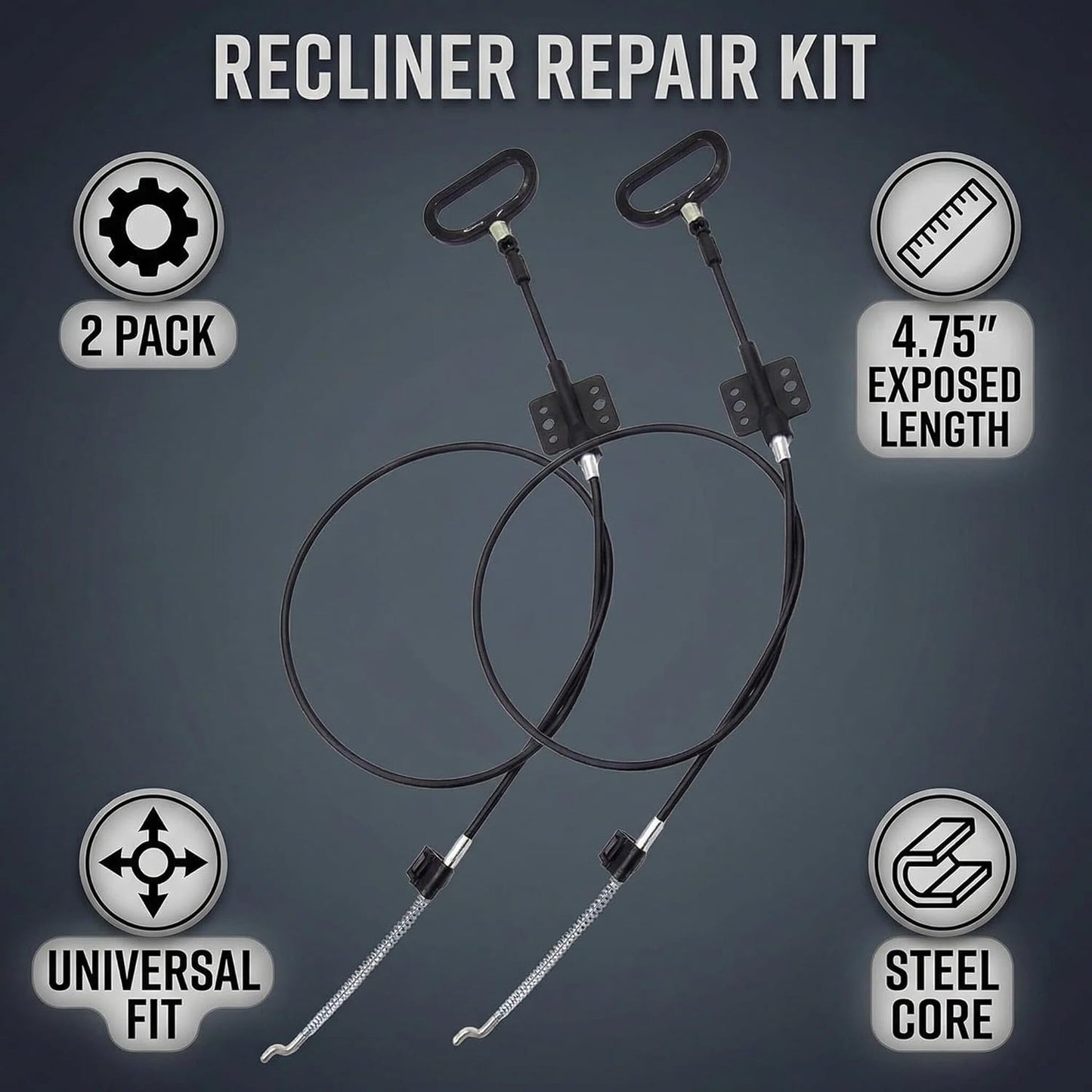 2 Pack Recliner Release Cable Replacement, D-Ring Pull Handle with S Tip, 4.75 Inch Exposed Length, Recliner Parts for Sofa Couch Lift Loveseat Rocker Glider Recliner Chairs