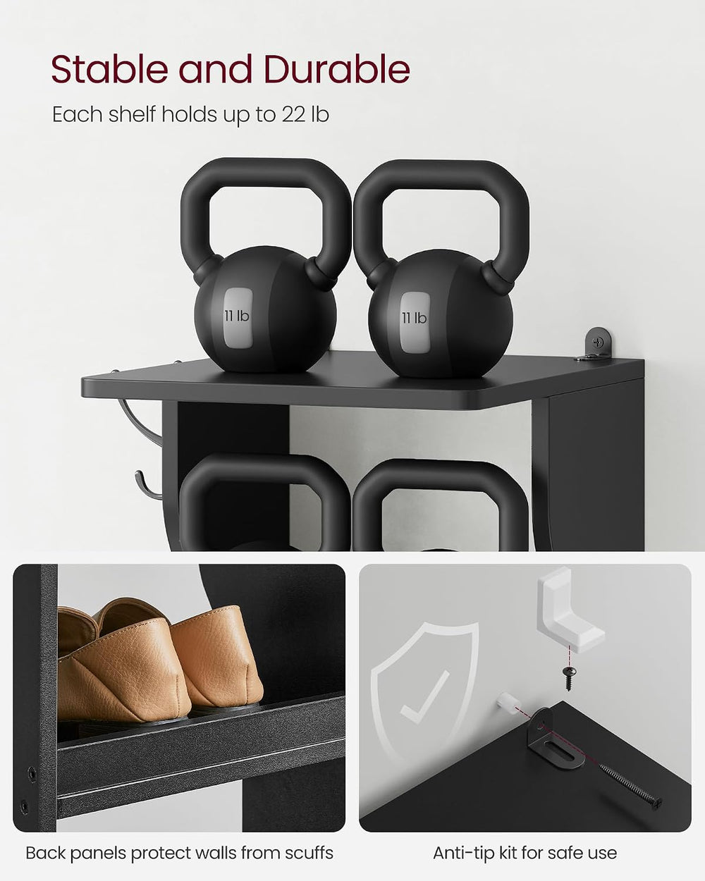 VASAGLE 7-Tier Vertical Shoe Rack, Narrow Shoe Storage Organizer with Hooks