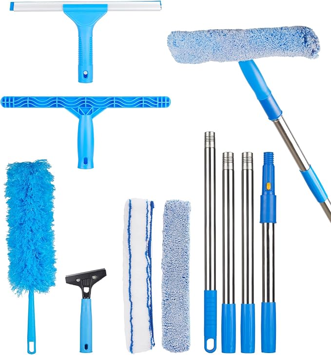 Window Squeegee Cleaner with 4 Stainless Steel Extension Poles, Long Reach to by ZKUAOGDI