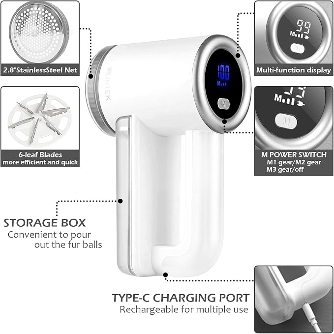 iRUNTEK Rechargeable Fabric Shaver, Electric Commercial Lint Remover - Image 3