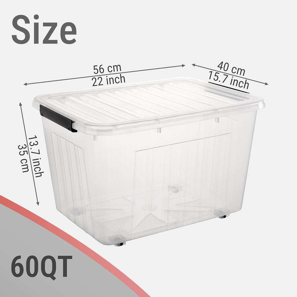 Cetomo Plastic Storage Bins, Lidded Storage Box with Wheels for Home Office D...