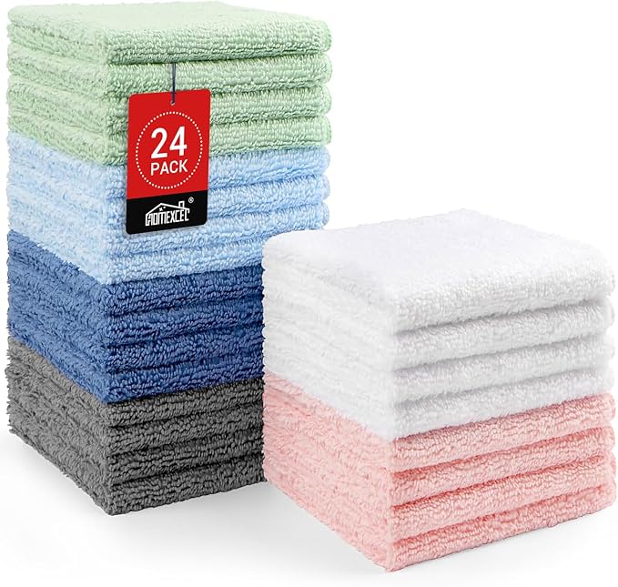 HOMEXCEL Microfiber Washcloths 24 Pack, Highly Absorbent and Soft Face Towel by HOMEXCEL