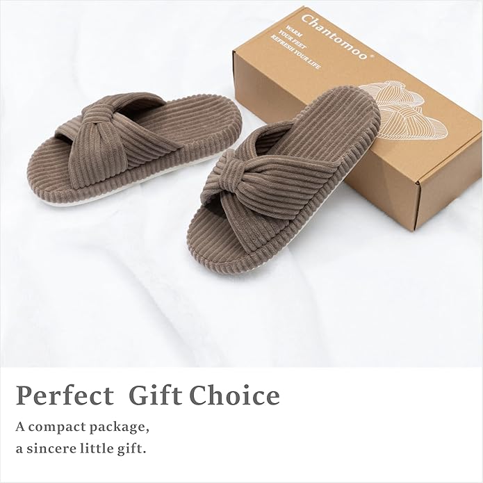 Chantomoo Slippers for Women Memory Foam House Bedroom Corduroy Bow Crossbands - Image 5