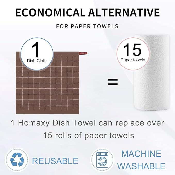 Homaxy 100% Cotton Terry Kitchen Towels, Checkered Designed, Soft and Super - Image 7