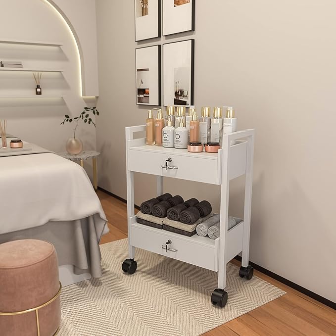 Paddie Salon Trolley Cart, Salon Tray Wooden Mobile Utility Cabinet - Image 3