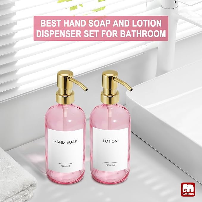 GMISUN Pink Soap Dispenser Bathroom, 2 Pack Kitchen Hand and Dish Soap - Image 5